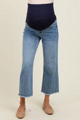 Blue Raw Hem Cropped Slim Wide Leg Maternity Jeans