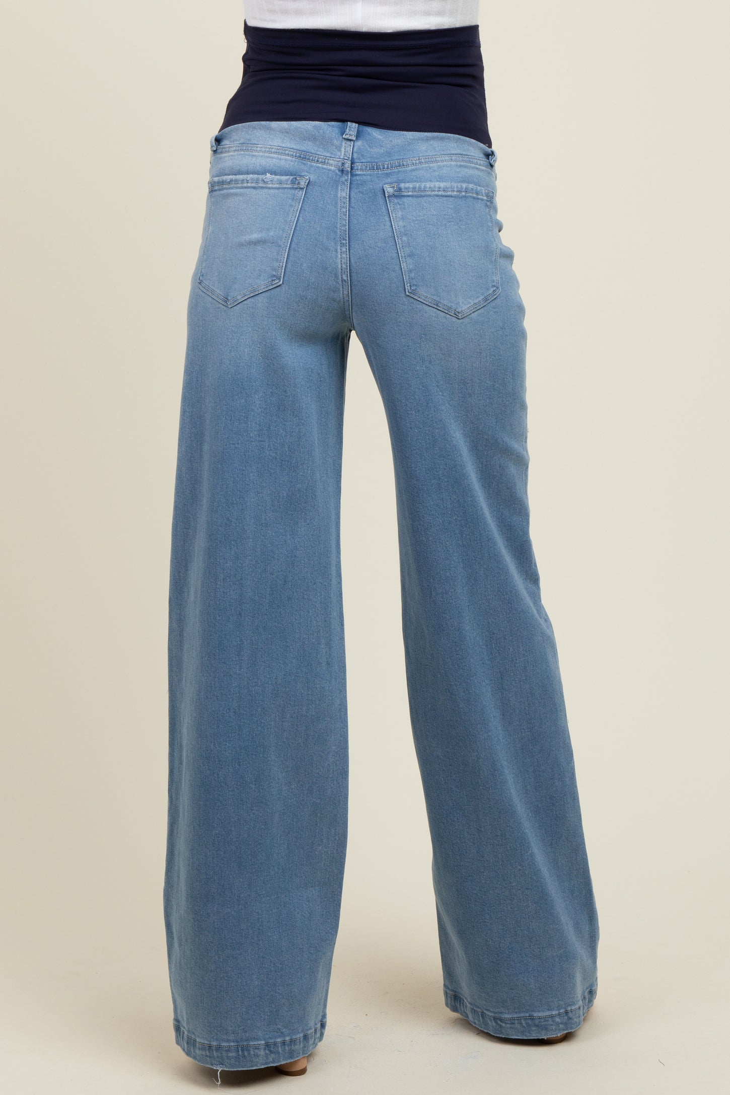 Blue Front Seam Super Wide Leg Maternity Jeans