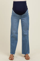 Blue Raw Hem Ankle Slim Wide Leg Maternity Jeans