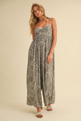 Olive Paisley Printed Wide Relaxed Fit Jumpsuit