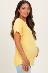 Yellow Ribbed Notched Neckline Maternity Top