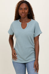 Mint Green Ribbed Notched Neckline Maternity Top