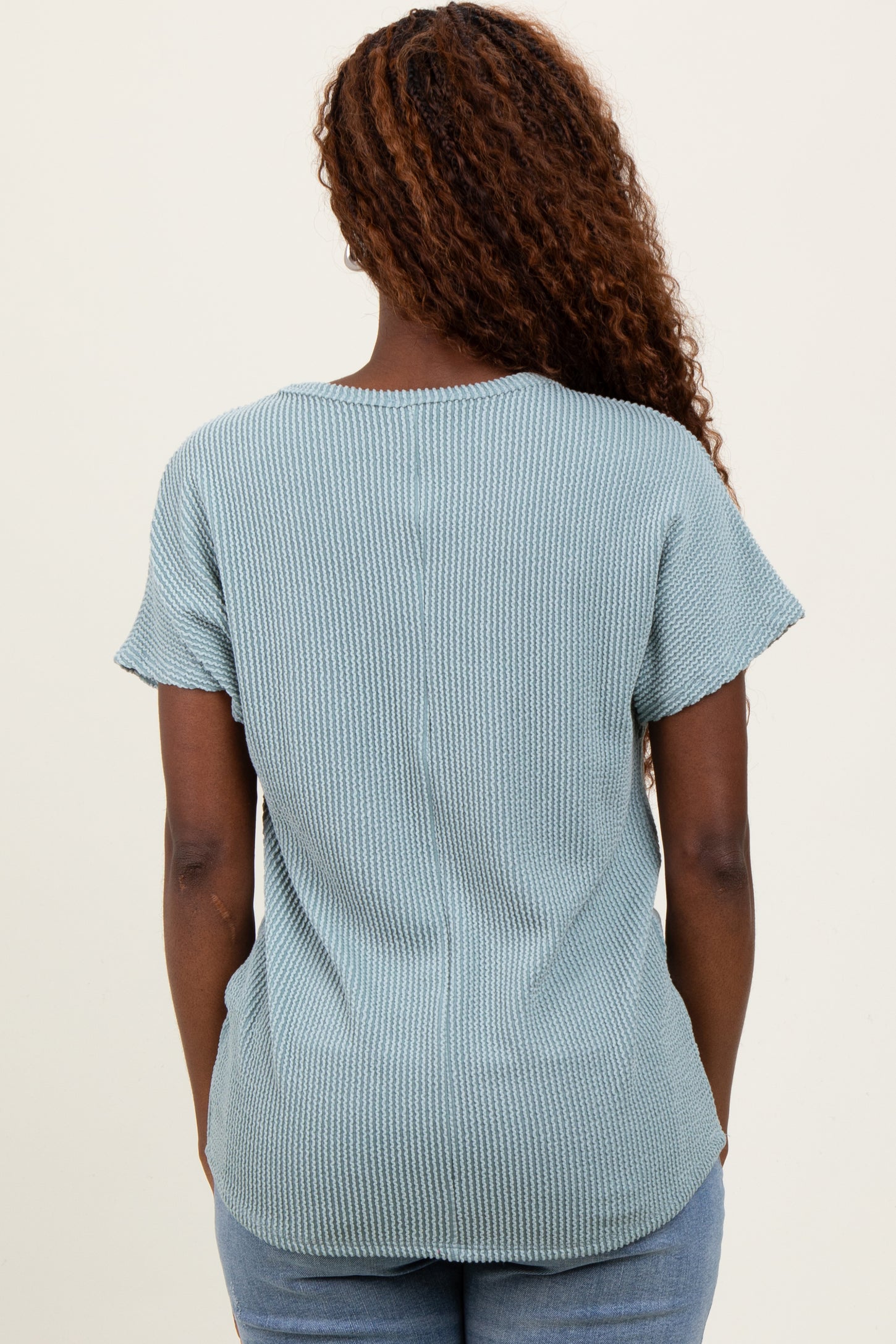 Mint Green Ribbed Notched Neckline Top
