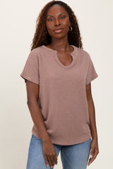 Mocha Ribbed Notched Neckline Top