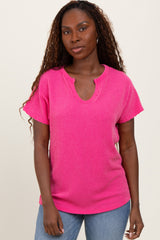 Fuchsia Ribbed Notched Neckline Maternity Top