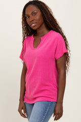 Fuchsia Ribbed Notched Neckline Top
