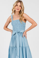Light Blue Smocked Tiered Midi Dress