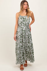 Olive Floral Waist Tie Maxi Dress