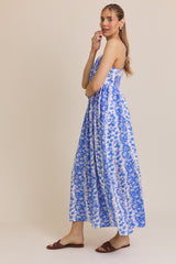 Blue Floral Colorblock Sleeveless Maternity Maxi Dress