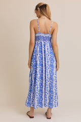 Blue Floral Colorblock Sleeveless Maternity Maxi Dress