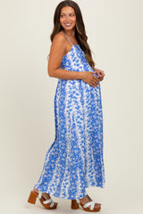 Blue Floral Colorblock Sleeveless Maternity Maxi Dress