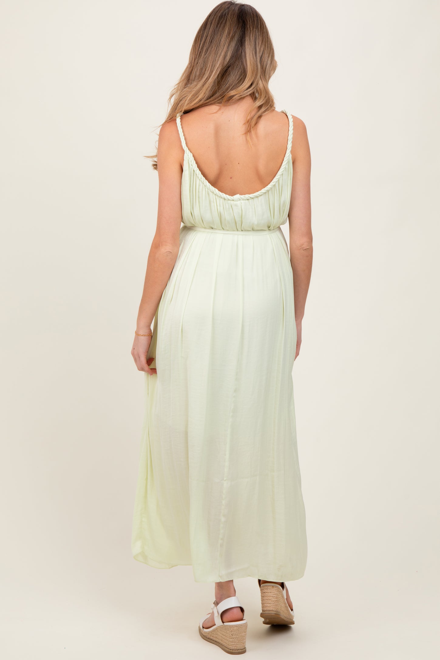 Light Mint Braided Neckline Maternity Maxi Dress