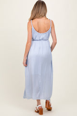 Light Blue Braided Neckline Maternity Maxi Dress
