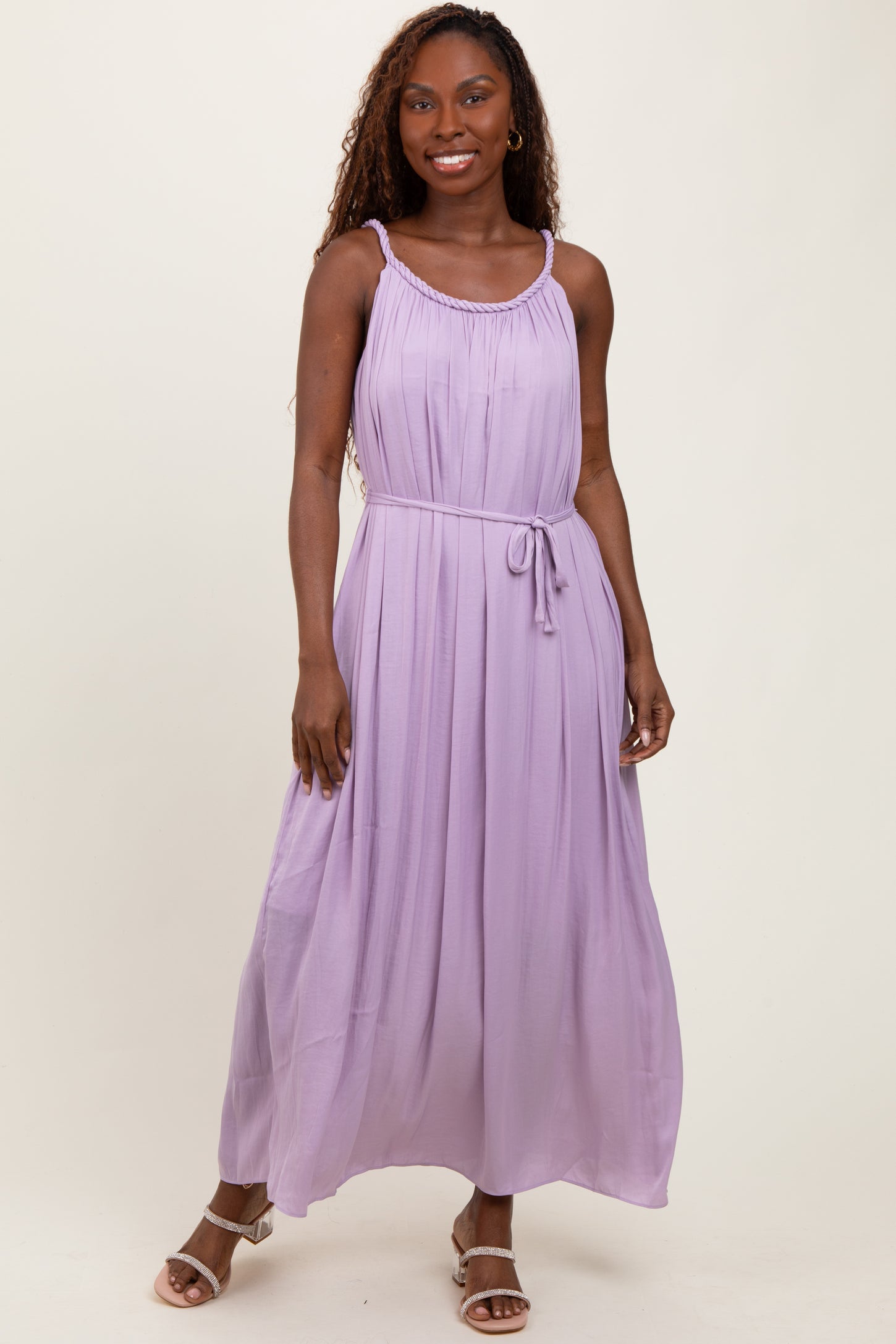 Lavender Braided Neckline Maxi Dress