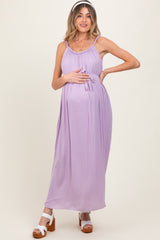 Lavender Braided Neckline Maternity Maxi Dress