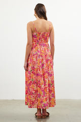 Coral Floral Textured Smocked Maxi Dress