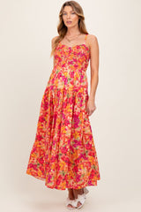 Coral Floral Textured Smocked Maternity Maxi Dress
