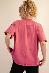 Dark Mauve Boxy Raw Edge Short Sleeve Tee