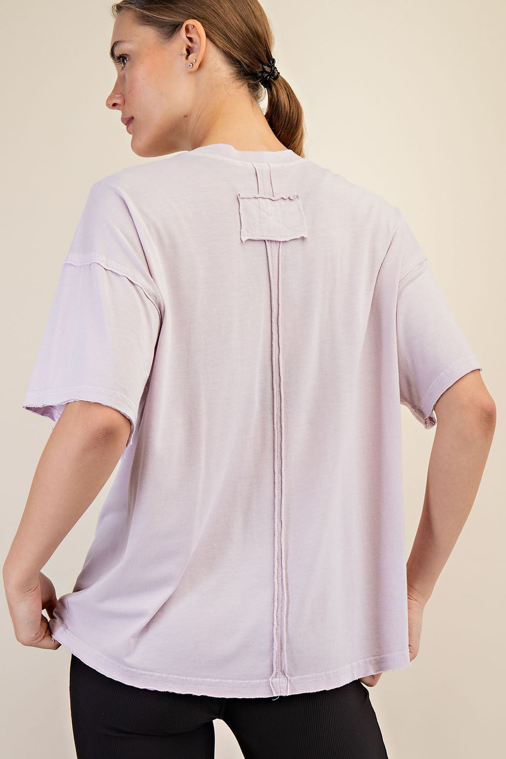 Lavender Boxy Raw Edge Short Sleeve Tee