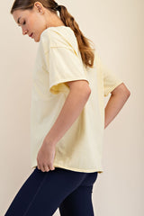 Yellow Boxy Raw Edge Short Sleeve Tee