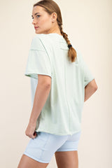 Mint Boxy Raw Edge Short Sleeve Tee