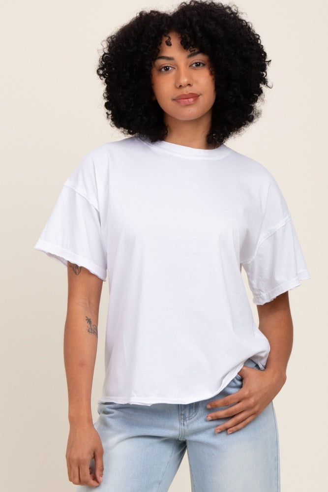 White Boxy Raw Edge Short Sleeve Tee