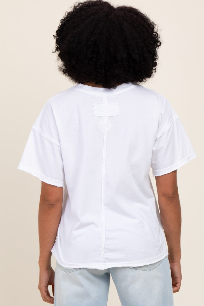 White Boxy Raw Edge Short Sleeve Tee