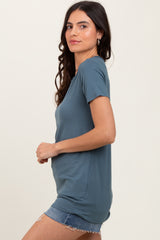 Blue Basic Short Sleeve Top