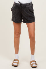 Black Hidden Drawstring Maternity Shorts