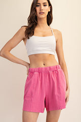Fuchsia Hidden Drawstring Maternity Shorts