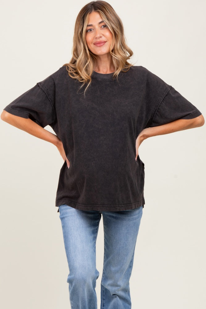 Black Washed Oversized Boxy Maternity Tee