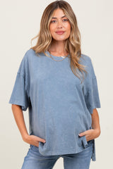 Blue Washed Oversized Boxy Maternity Tee