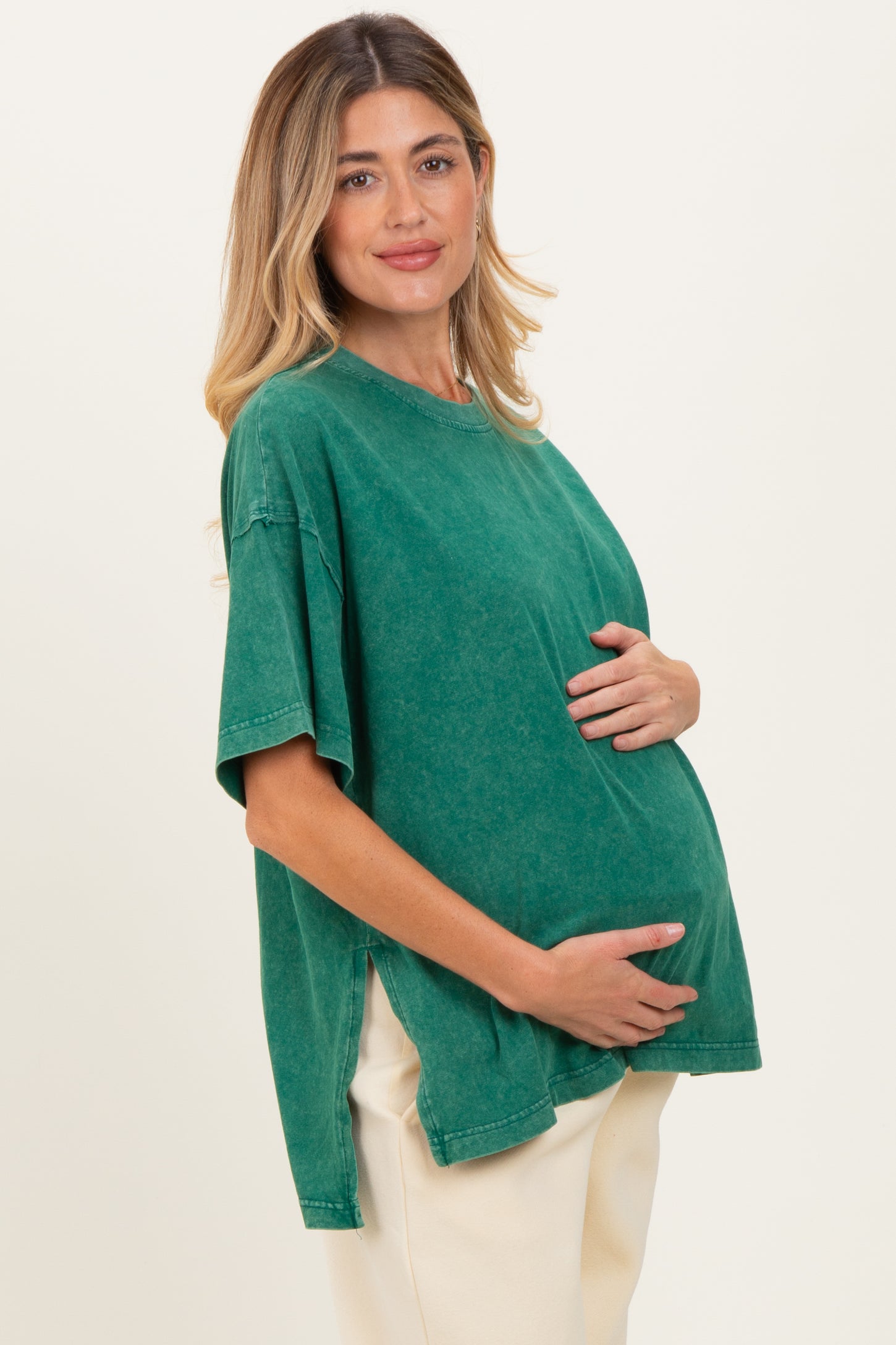 Green Washed Oversized Boxy Maternity Tee