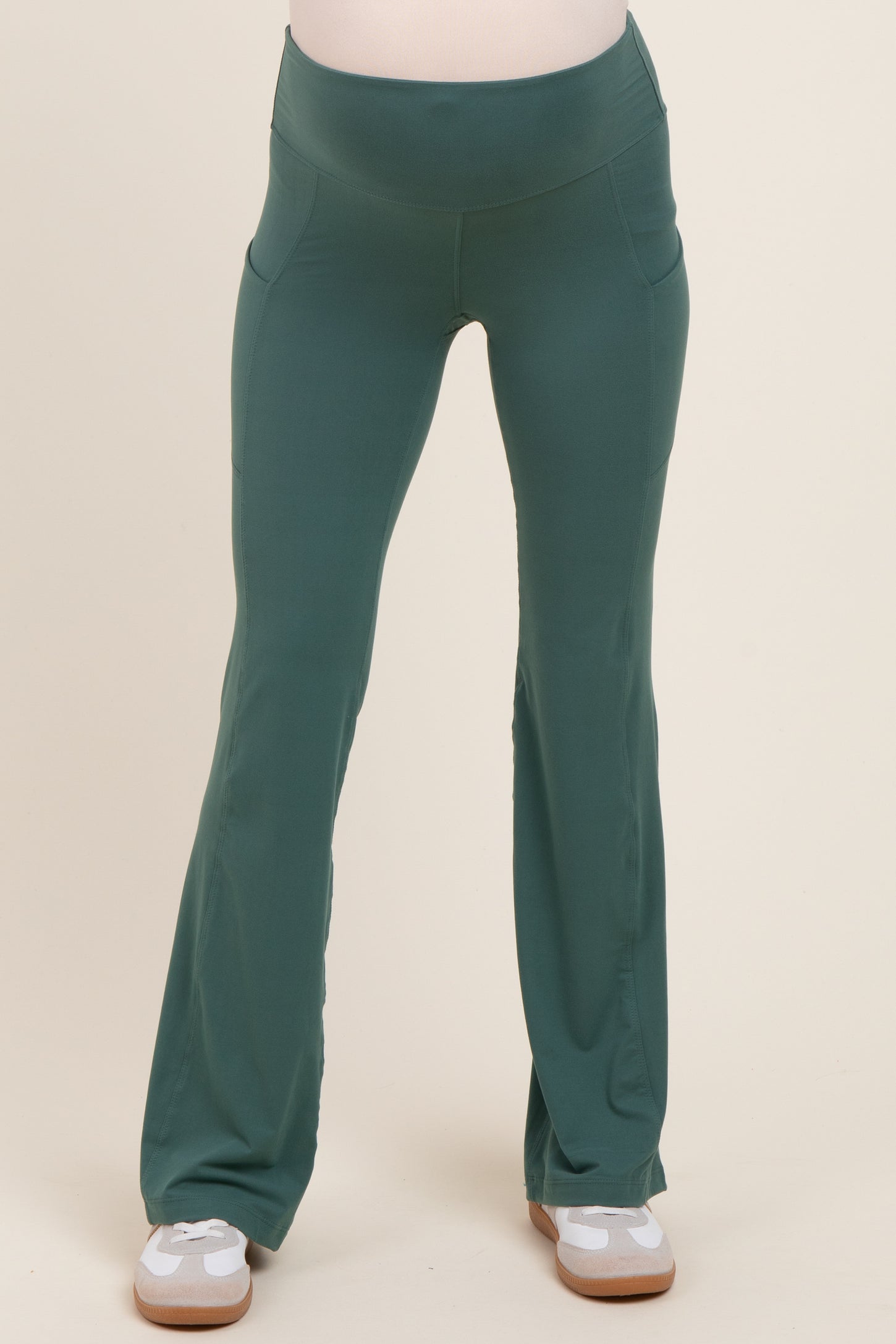Forest Green Active Pocket Flared Maternity Leggings