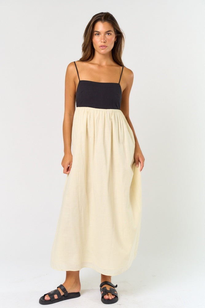 Cream Contrast Skirt Maternity Maxi Dress