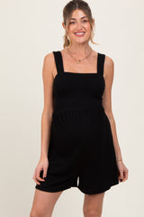 Black Ribbed Smocked Bodice Maternity Romper