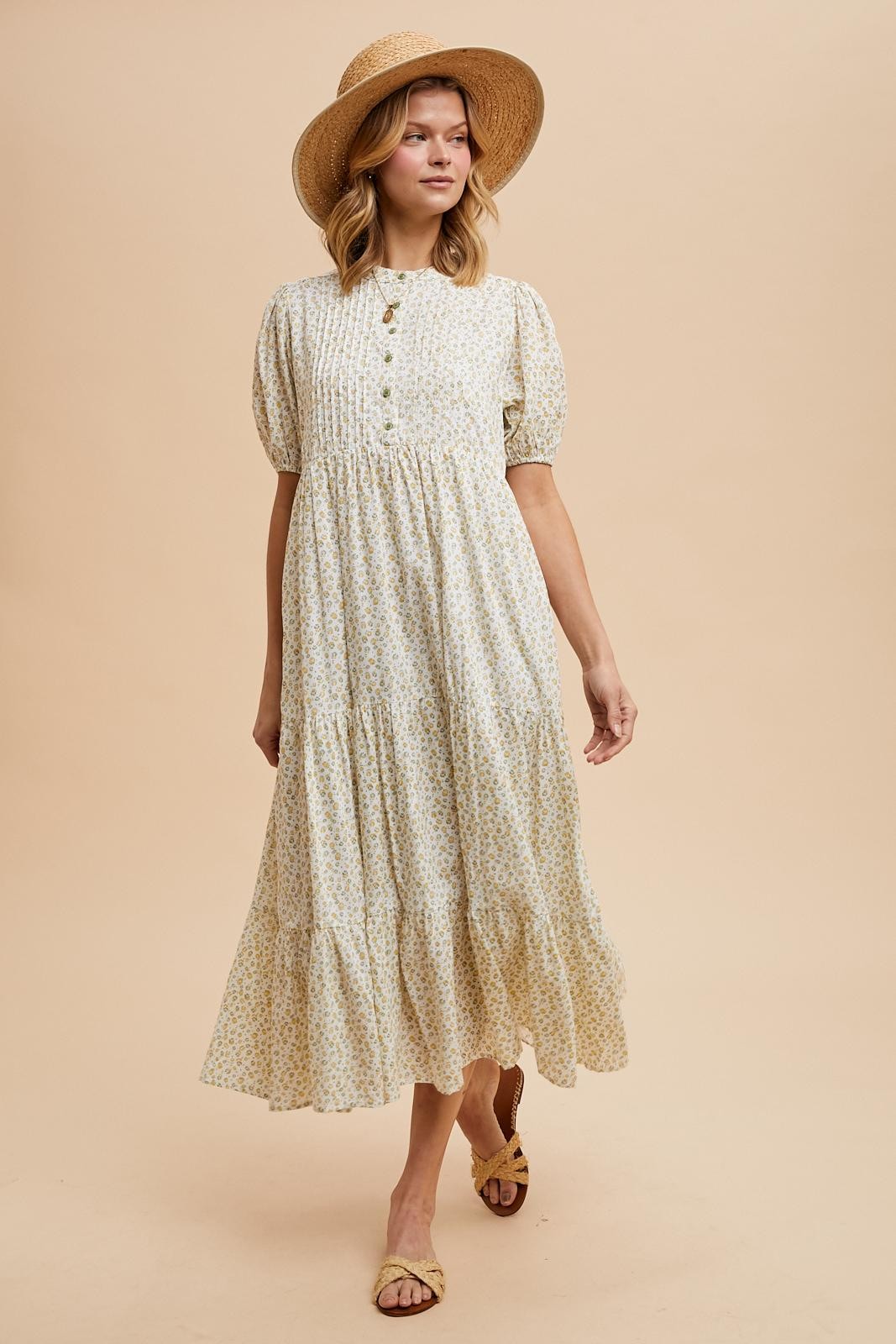 Green Iris Floral Button Maxi Dress