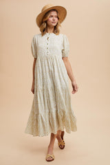 Green Iris Floral Button Maxi Dress