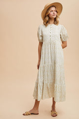 Green Iris Floral Button Maxi Dress