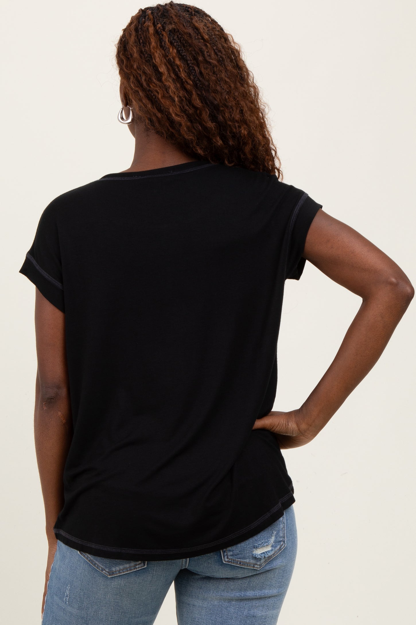 Black Double Layer Short Sleeve Nursing Top