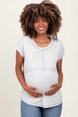 Heather Gray Double Layer Short Sleeve Maternity Nursing Top