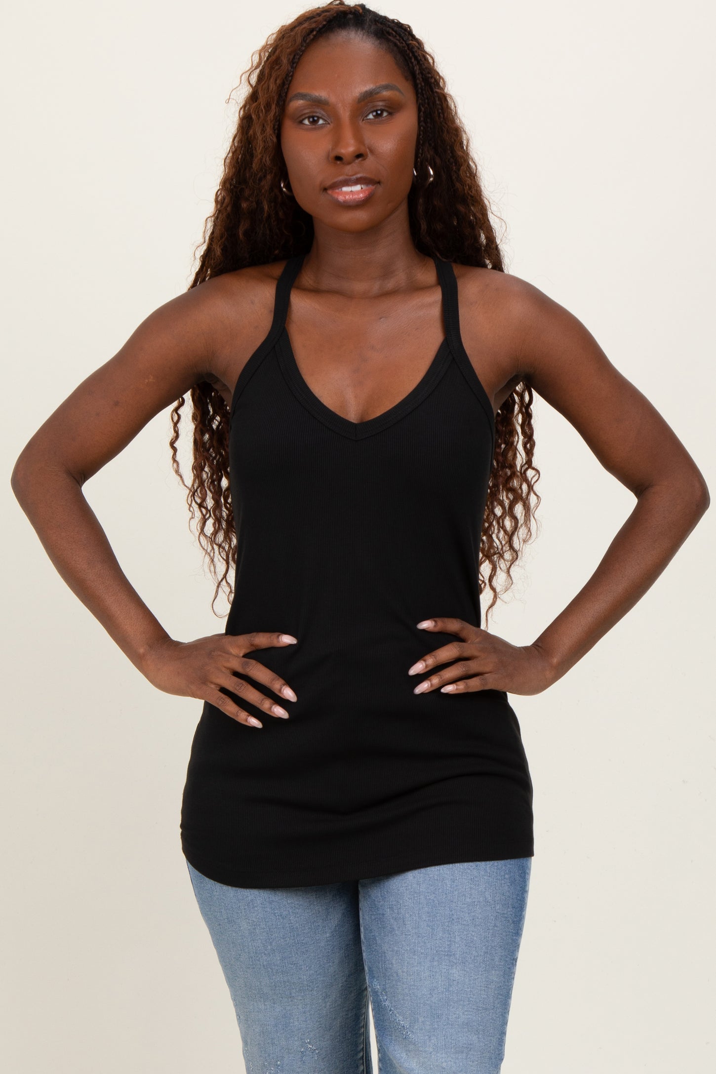 Black V-Neck Racerback Tank Top