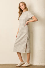 Heather Grey Striped Short Sleeve T-Shirt Midi Dress