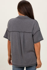 Charcoal Two Tone Ribbed Reverse Stitch Maternity Tunic Top
