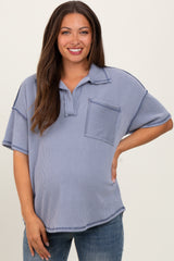 Gray Ribbed Reverse Stitch Maternity Tunic Top