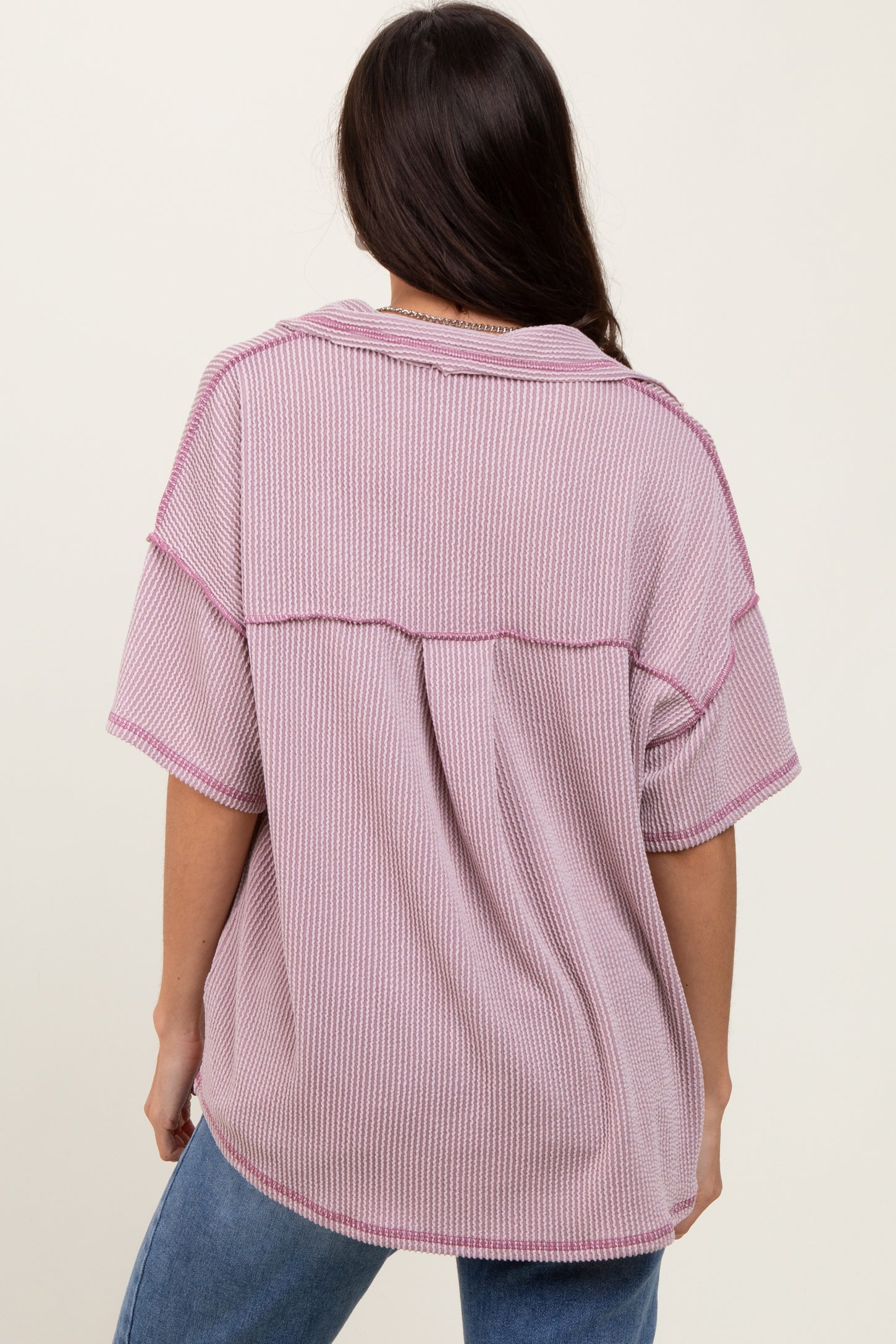 Mauve Ribbed Reverse Stitch Tunic Top