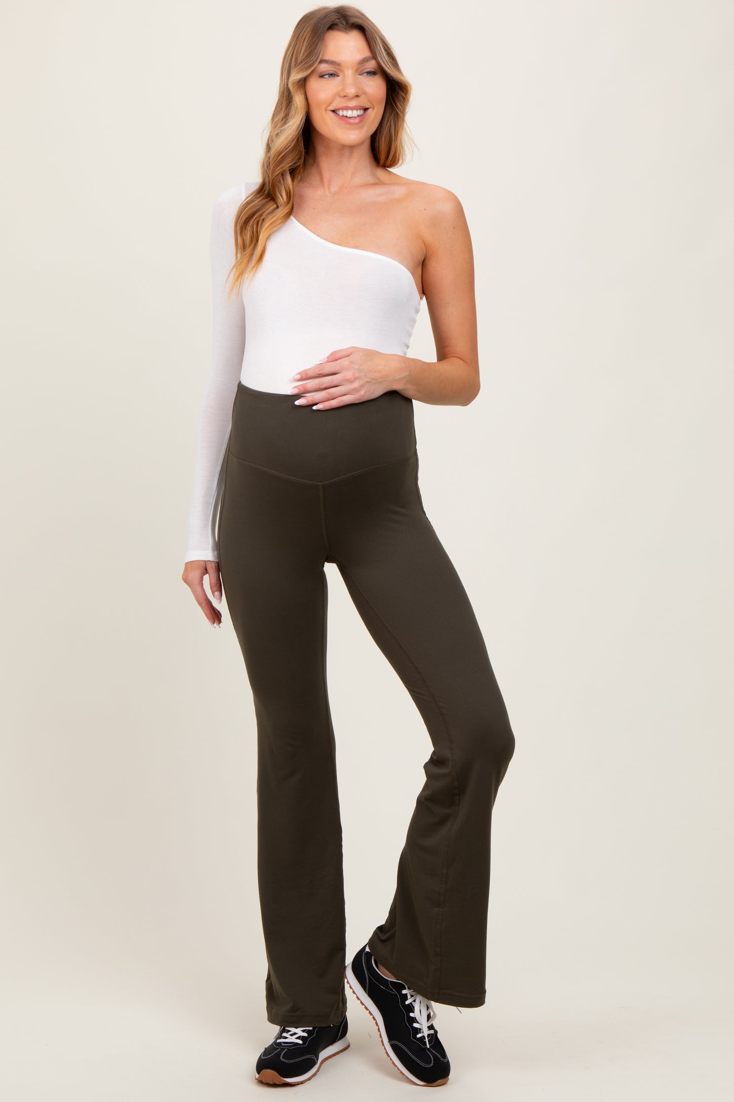 Olive Maternity Flared Leggings
