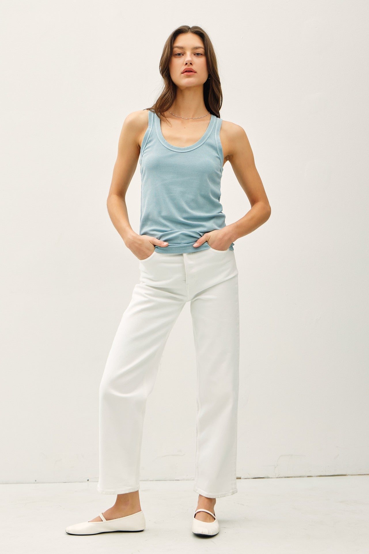 Light Blue Sleeveless Ribbed Top