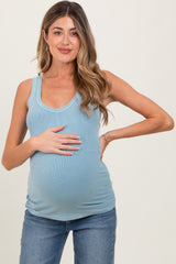 Light Blue Sleeveless Ribbed Maternity Top