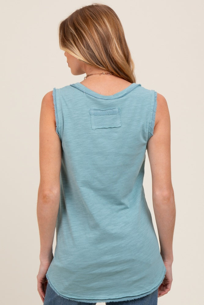 Light Blue Raw Hem Button Detail Sleeveless Maternity Top